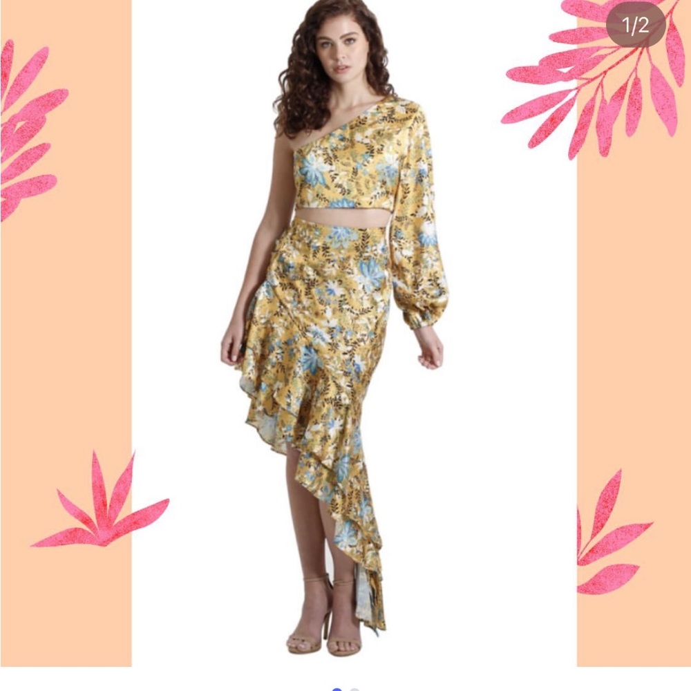 Macy's Asymmetrical Floral Dress in Yellow and Blue